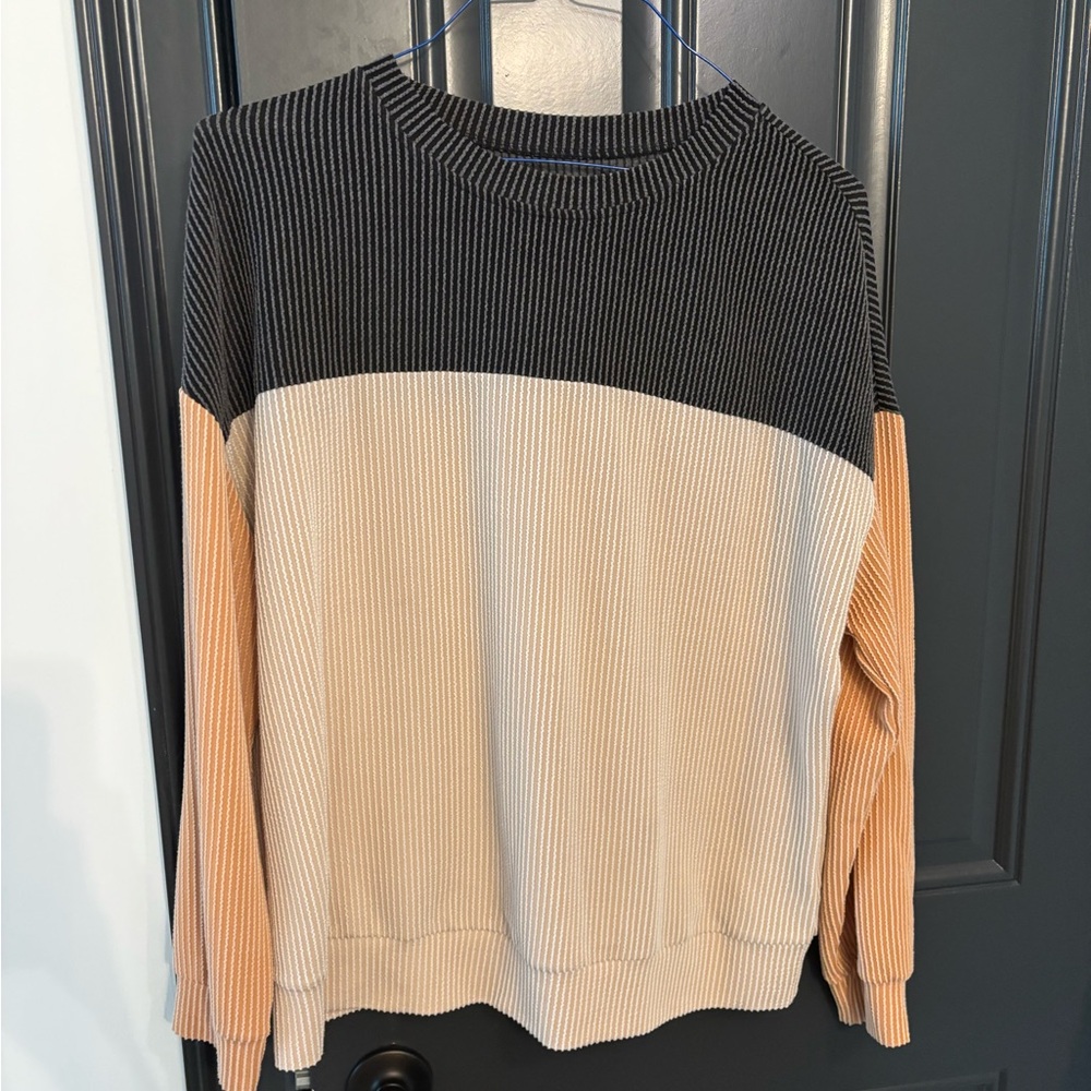 Colorblock Sweater in Black, Cream, and Tan